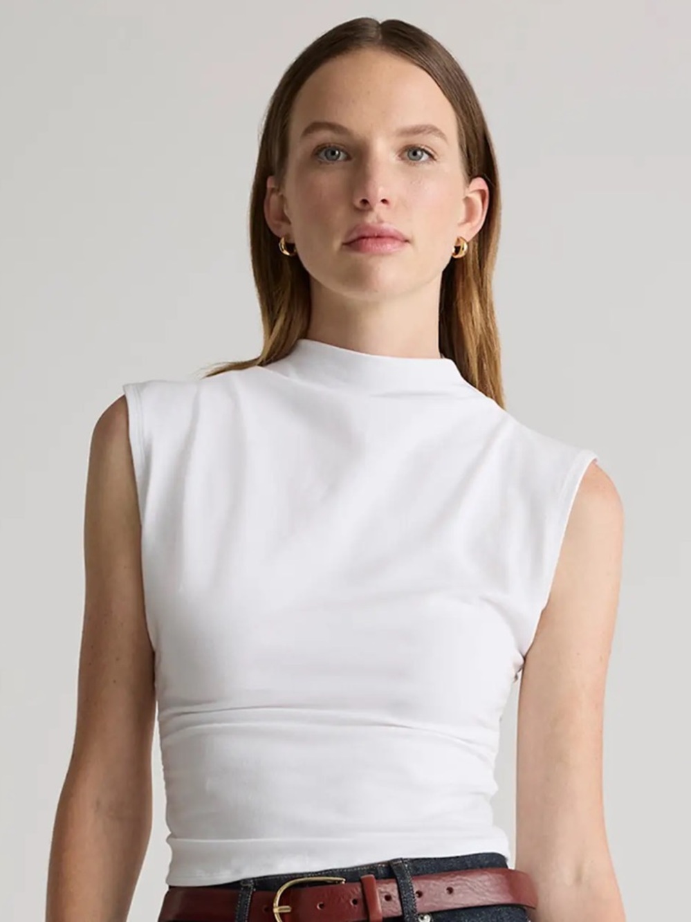 Quince White Mock Neck Sleeveless Tank